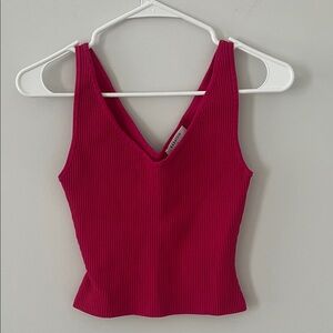 Aritzia Babaton Ribbed V-Neck Fuchsia Tank Top